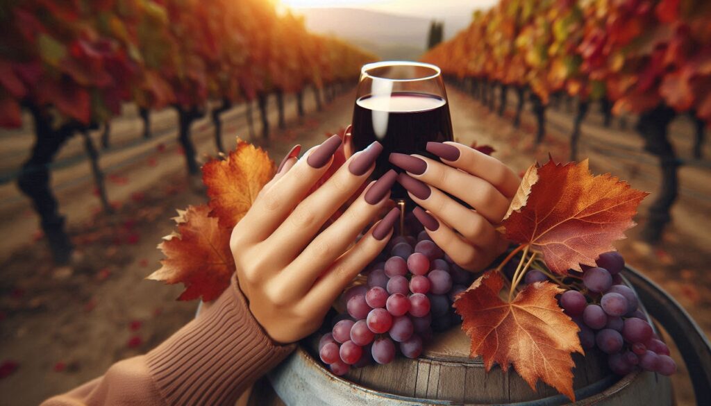 Matte Burgundy Nails for Wine Country Tours