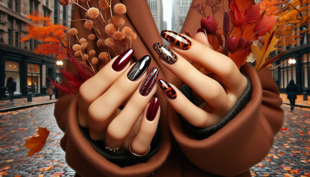 Mixed Trend Nails (Wine Red + Chrome + Tortoiseshell Combo)