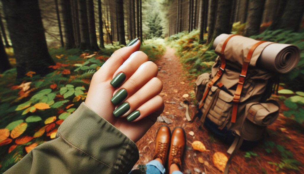Olive Green Nails for Nature Escapes